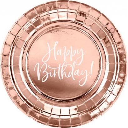 Set 6 farfurii de unica folosinta roz auriu Happy Birthday 18 cm StarHome GiftGalaxy