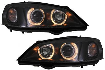 Faruri Opel Vauxhall Astra G (09.1997-02.2004) Angel Eyes Negru Performance AutoTuning