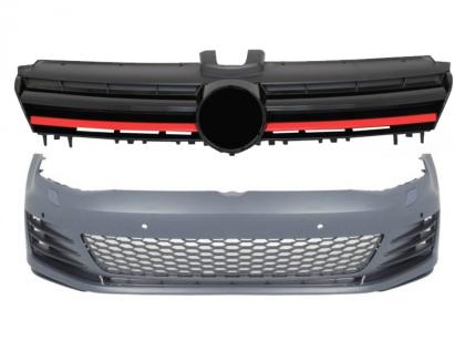 Bara Fata VW Golf VII 7 5G (2013-2017) cu Grila Centrala GTI Design Red Performance AutoTuning