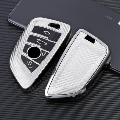 Husa Cheie Smartkey BMW 3/4 Butoane Seria G SILVER TPU+PC Carbon AutoProtect KeyCars