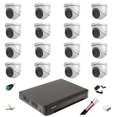 Sistem de supraveghere 16 camere 5MP Hikvision 2.8mm IR 30m, DVR AcuSense 16 canale video, accesorii instalare SafetyGuard Surveillance