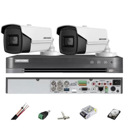 Sistem de supraveghere HIKVISION 2 camere bullet 8MP, IR 80m, 4 in 1 lentila 3.6mm, DVR 4 canale, accesorii, hard disk SafetyGuard Surveillance