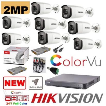 Kit supraveghere 8 camere profesional Hikvision 2mp Color Vu cu IR 40m (color noapte ) , accesorii incluse SafetyGuard Surveillance