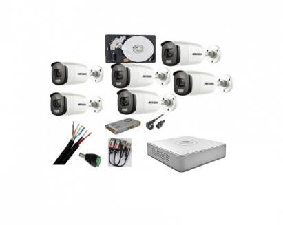 Sistem supraveghere 6 camere Hikvision 2mp Color Vu cu IR 40m (color noapte ) , DVR 8 canale, accesorii SafetyGuard Surveillance
