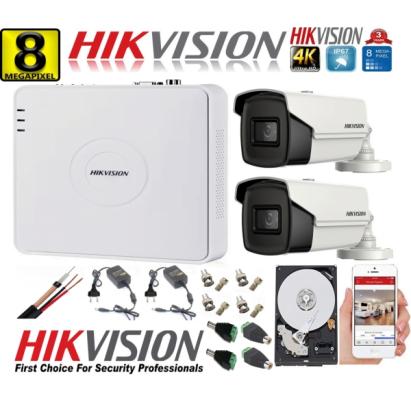 Kit supraveghere ultraprofesional Hikvision 2 camere 8MP 4K, 80 IR, DVR 4 canale, accesorii incluse si HDD SafetyGuard Surveillance