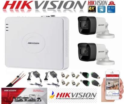 Sistem supraveghere ultraprofesional Hikvision 2 camere 8MP 4K, DVR 4 canale, accesorii incluse SafetyGuard Surveillance