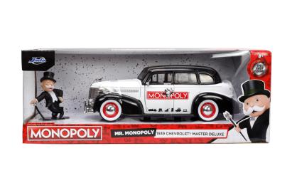 JADA SET MASINUTA METALICA CHEVROLET MASTER DELUXE 1939 SCARA 1:24 SI FIGURINA MR MONOPOLY SuperHeroes ToysZone