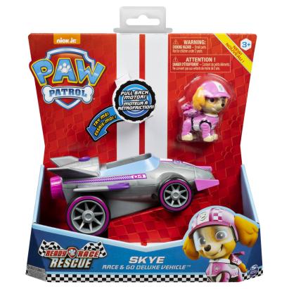 PATRULA CATELUSILOR SKYE MASINA DE CURSE CU SUNETE SI MOTOR PULL-BACK SuperHeroes ToysZone