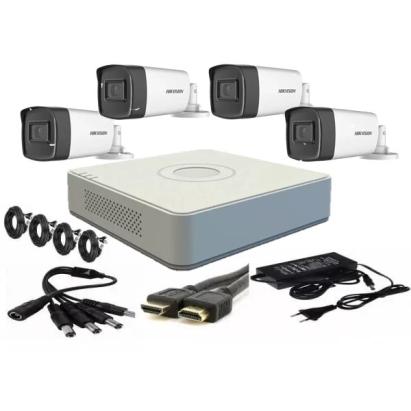 Kit supraveghere video Hikvision 4 camere 2MP FULLHD 1080p IR 40m  + accesorii instalare , HDD 500GB SafetyGuard Surveillance