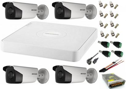Sistem supraveghere video ultra profesional  Hikvision 4 camere de exterior 5MP Turbo HD cu IR 80M, full accesorii SafetyGuard Surveillance