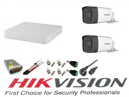 Sistem supraveghere video Hikvision 2 camere 5MP Turbo HD IR 40 M cu DVR Hikvision 4 canale  full accesorii, internet SafetyGuard Surveillance
