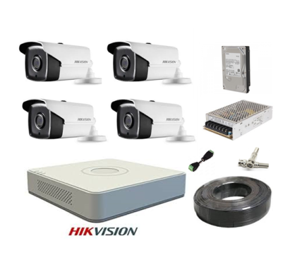 Kit sistem profesional 4 camere supraveghere FULL HD 40 m IR HIKVISION complet, lentila 2.8mm+ accesorii +hard 1TB+CADOU UPS WELL SafetyGuard Surveillance