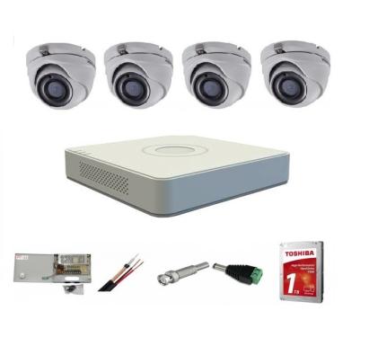 Sistem supraveghere video interior Hikvision 4 camere Turbo HD 5MP 20 m IR cu toate accesoriile incluse, CADOU  HDD 1TB SafetyGuard Surveillance