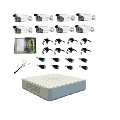 Kit sistem complet 8 camere supraveghere exterior HIKVISION FULL HD 80 m IR SafetyGuard Surveillance