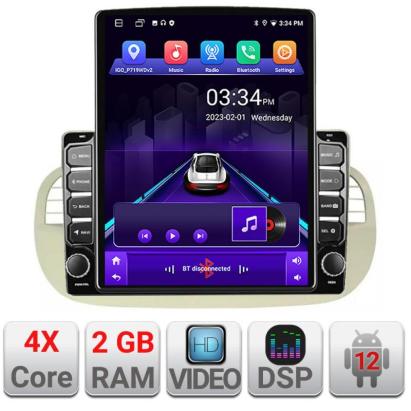 Navigatie dedicata Fiat 500 2007-2015 ecran tip TESLA 9.7" cu Android Radio Bluetooth Internet GPS WIFI 2+32 DSP Quad Core CarStore Technology