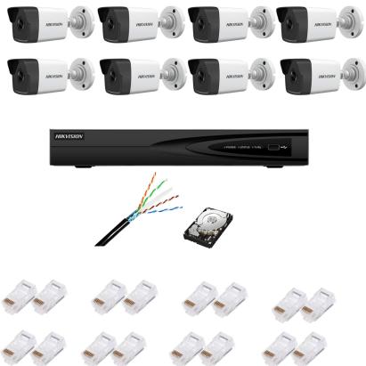 Kit supraveghere complet cu 8 camere IP, 4MP, IR 30m, lentilă 2.8mm, NVR cu 8 canale IP, Ultra HD 4K, accesorii SafetyGuard Surveillance