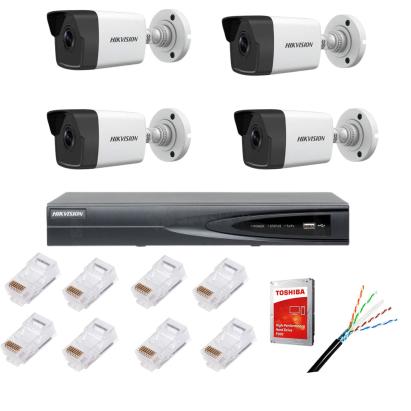 Kit supraveghere complet cu 4 camere IP, 4MP, lentilă 2.8mm, IR 30m, NVR 4canale IP rezoluție 4k, accesorii SafetyGuard Surveillance