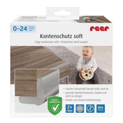 Set 2 benzi de protectie universala din spuma poliuretan pentru muchii si colturi, rezistente la muscaturi, gri, 2 x 1 m, Reer 82041 Children SafetyCare