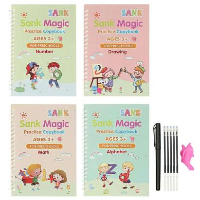 Set cu 4 caiete de lucru si stilou magic pentru scris si desenat Sank Magic, rechizite scolare, multicolor, 19 cm X 13 cm for Your BabyKids