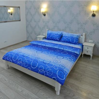 Lenjerie pentru 2 persoane Somnart Ultrasleep XXL, bumbac 100%, albastru, model cercuri Relax KipRoom