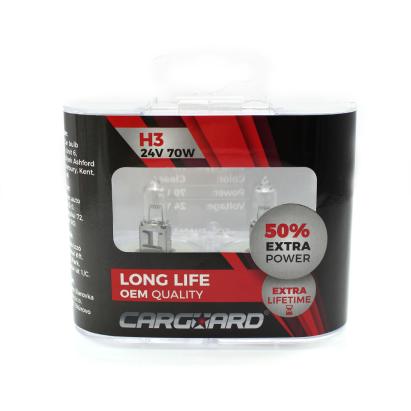 Set de 2 becuri Halogen 24V -  H3, 70W, +50% Intensitate - LONG LIFE - CARGUARD Best CarHome