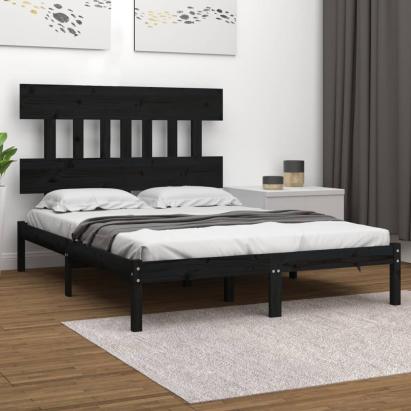 Cadru pat Small Double 4FT, negru, 120x190 cm, lemn masiv GartenMobel Dekor