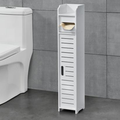 [en.casa]® Dulap baie Leoban W, 80 x 15 x 15 cm, WPC/alb cu suport pentru hartie WC HausGarden Leisure