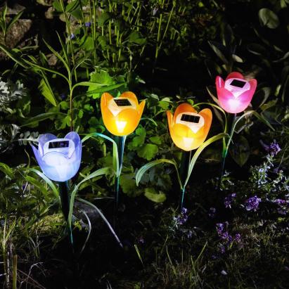 Lampa Solara LED tip Floare Lalea pentru Gradina, Multicolore, Inaltime 30cm