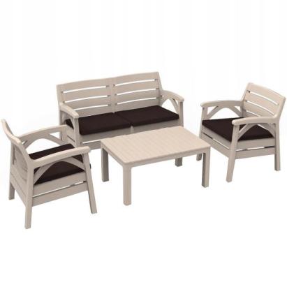 Set mobilier gradina/terasa, cappuccino, 1 masa, 2 scaune, 1 banca, Santana GartenVIP DiyLine