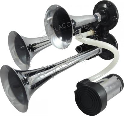 Claxon auto BestAutoVest 12v 300 + 230 + 170 mm set 3 trompete , crom , cu compresor AutoDrive ProParts
