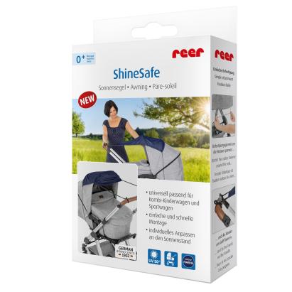 Copertina pentru protectie solara UV 50+, parasolar pentru carucior de copii, model universal, bleumarin, Reer ShineSafe Bleu 84213 Children SafetyCare