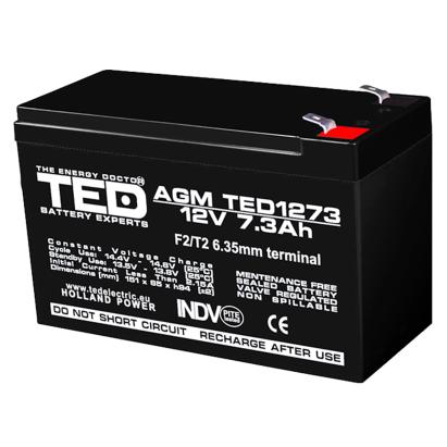Acumulator AGM VRLA 12V 7,3A dimensiuni 151mm x 65mm x h 95mm F2 TED Battery Expert Holland TED003249 (5) SafetyGuard Surveillance