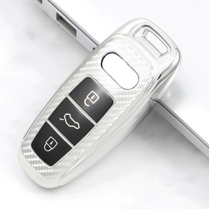 Husa Cheie Audi Q8 A8 SmartKey TPU+PC Silver Carbon AutoProtect KeyCars