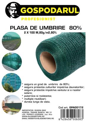 Plasa de umbrire ,2x100 M,80g/m2,80% PowerTool TopQuality