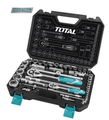 TOTAL - TRUSA DE CHEI TUBULARE 1/2+1/4 CU ANTRENOR 44 PIESE (INDUSTRIAL) PowerTool TopQuality