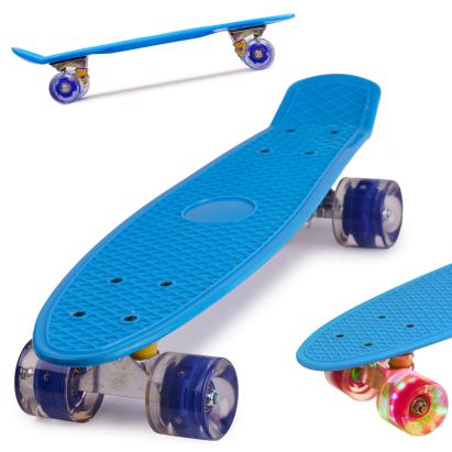 Skateboard Penny Board pentru copii cu roti din cauciuc, iluminate LED, culoare Albastra FAVLine Selection