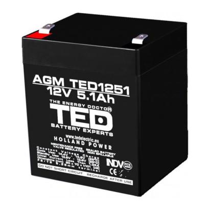 Acumulator AGM VRLA 12V 5,1A dimensiuni 90mm x 70mm x h 98mm F2 TED Battery Expert Holland TED003157 (10) SafetyGuard Surveillance