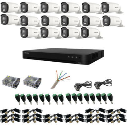 Kit de supraveghere cu 16 camere, 5 MP, ColorVu, Color noaptea 40m, DVR cu 16 canale 8MP, accesorii SafetyGuard Surveillance