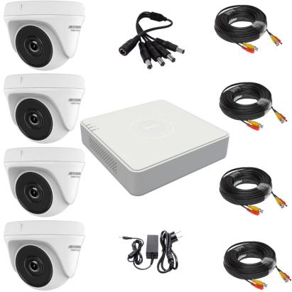 Sistem de supraveghere 4 camere Hikvision, seria Hiwatch, FULL-HD, Infrarosu 20 metri, accesorii incluse, vizualizare live gratuită prin aplicația mobilă SafetyGuard Surveillance