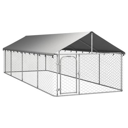 Padoc Tarc pentru Caini sau Alte Animale de Exterior cu Acoperis si Poarta, Dimensiuni 600x200x150 cm