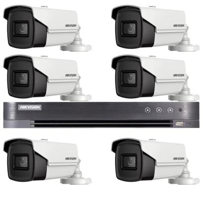 Sistem supraveghere video Hikvision 6 camere 4 in 1, 8MP, 3.6mm, IR 80m, DVR 8 canale 8MP 4K SafetyGuard Surveillance
