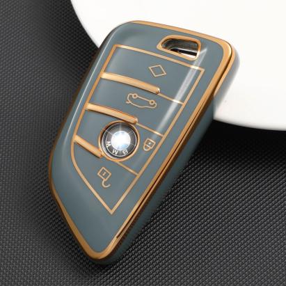 Husa Cheie Smartkey BMW 3/4 Butoane Seria G Tpu+pc, Gri cu Contur Gold AutoProtect KeyCars