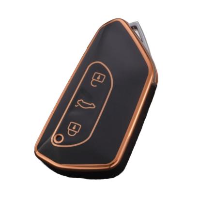 Husa Cheie Auto VW Golf 8 SmartKey, Tpu, Negru cu contur auriu AutoProtect KeyCars