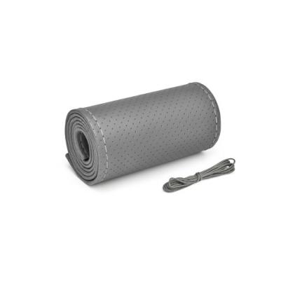 Husa volan cu ac si ata piele cu gaurele marime M diametru 38 cm gri cusatura gri Premium Cod: LUXFST01 Automotive TrustedCars