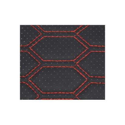 Material imitatie piele tapiterie  hexagon cu gaurele  negru/cusatura rosie Cod: Y03NR Automotive TrustedCars