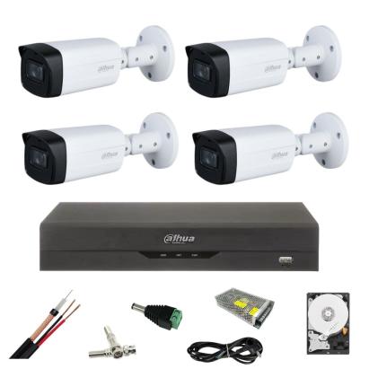 Kit supraveghere  Dahua 4 camere Starlight 5 MP, IR 80 m DVR 5MP, aceesorii Hard 1TB SafetyGuard Surveillance