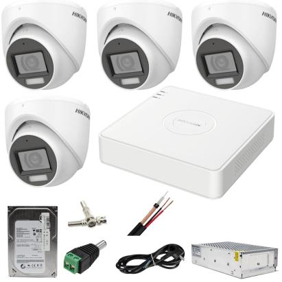 Sistem supraveghere Hikvision 4 camere 2MP Dual Light WL 20M IR 30M DVR 4MP AcuSense cu accesorii incluse HDD 500GB SafetyGuard Surveillance