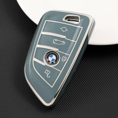 Husa Cheie Smartkey BMW 3/4 Butoane Seria G TPU+PC GRI cu Contur Crom AutoProtect KeyCars