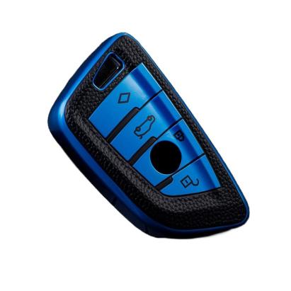 Husa Cheie Smartkey BMW 3/4 Butoane, Seria G, Tpu, Aspect Piele, Albastru AutoProtect KeyCars