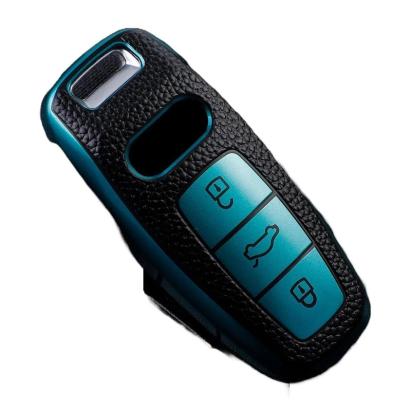 Husa Cheie Audi Q8, A8, A6 C8, SmartKey, Tpu, Aspect Piele, Albastru AutoProtect KeyCars